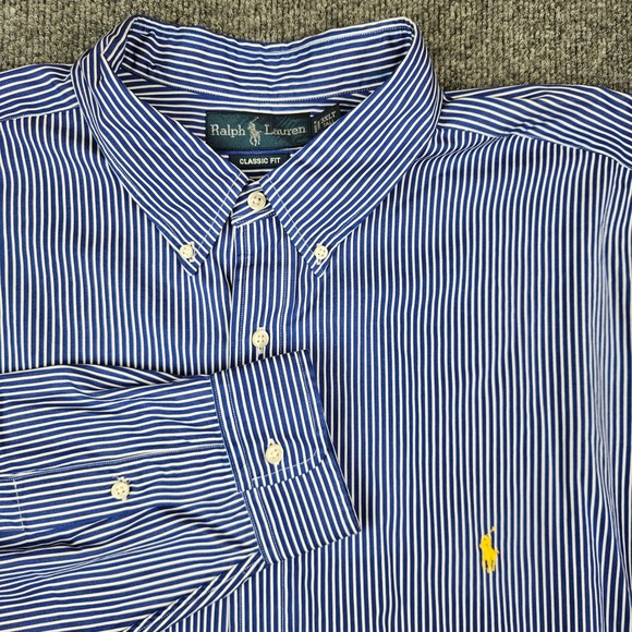 Ralph Lauren Classic Fit Button Up Shirt Mens 3XLT Tall Striped Long Sleeve Blue - Picture 1 of 7